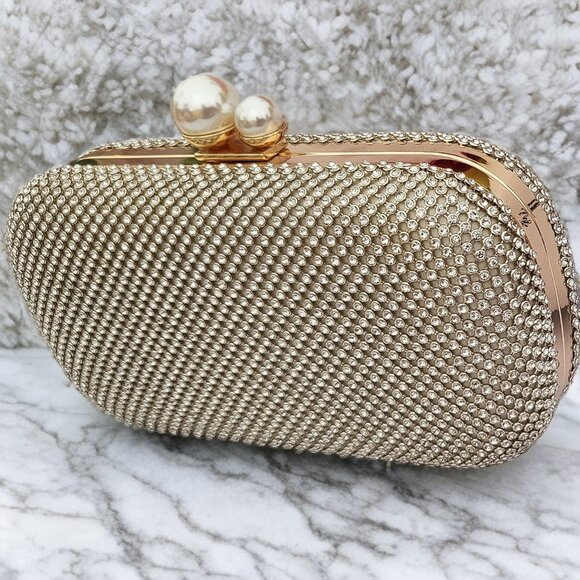 Evening Clutch Shoulder Bag Gold Purse Wedding Handbag Party Prom Bridal Gift - Picture 9 of 11